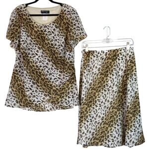 Vintage 90s Y2K Animal Print Skirt 2 Piece Set Outfit Asymmetric Flowy 14W Retro